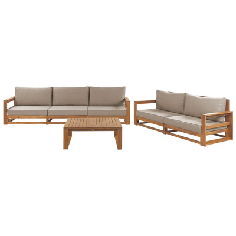 Image of Beliani Garden Lounge Set With Table 5 Seater Timor Modular Certified Acacia Wood Light Brown