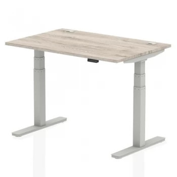 Image of Trexus Sit Stand Desk With Cable Ports Silver Legs 1200x800mm Grey Oak