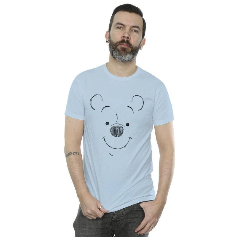 Image of Disney Men Winnie The Pooh Winnie The Pooh Face T-Shirt in Baby Blue Size: Small Baby Blue S Male 5059934137134
