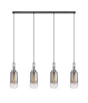 Image of Linear 4 Light Pendant E27 With 16cm Cylinder Glass, Smoked, Clear Polished Nickel, Matt Black