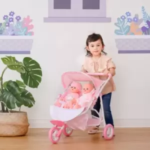 Image of Olivia's Little World Double Twin Baby Doll Pram Stroller Pushchair Pink Stars OL-00012 - Pink