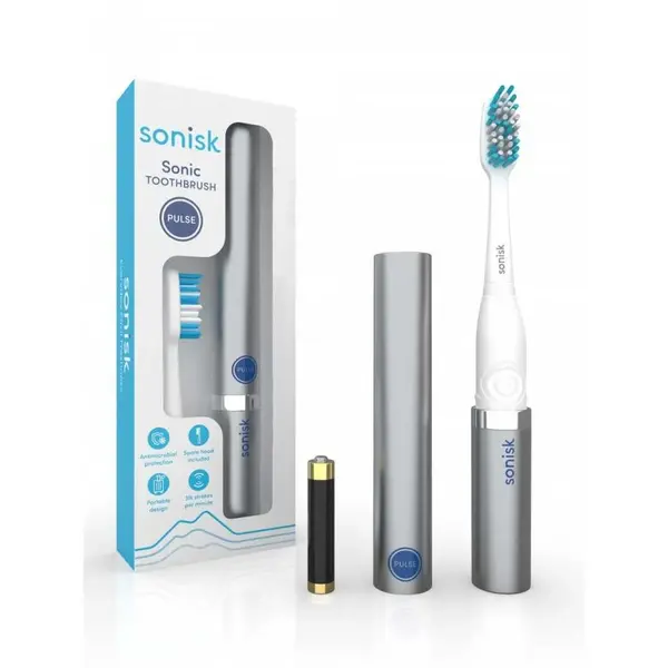 Image of Sonisk Pulse Battery Operated Metallic Silver Toothbrush