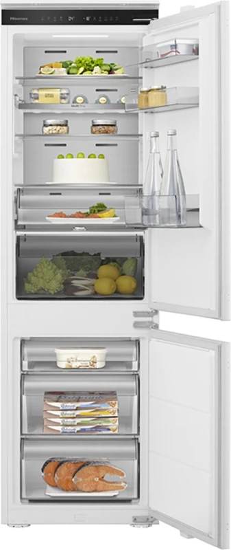 Image of Hisense RB3B250SAWE1 177cm 70/30 Integrated Frost Free Fridge Freezer with Sliding Door Hinge - White - E Rated