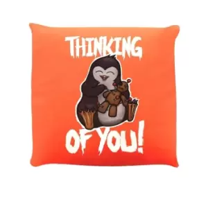 Image of Psycho Penguin Thinking Of You Cushion (One Size) (Orange)
