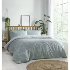 Image of Linear Floral Duvet Set Sage Green Super King Size Reversible - Green - Portfolio Home