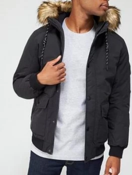 Image of Jack & Jones Parka Jacket With Faux Fur Hood - Black