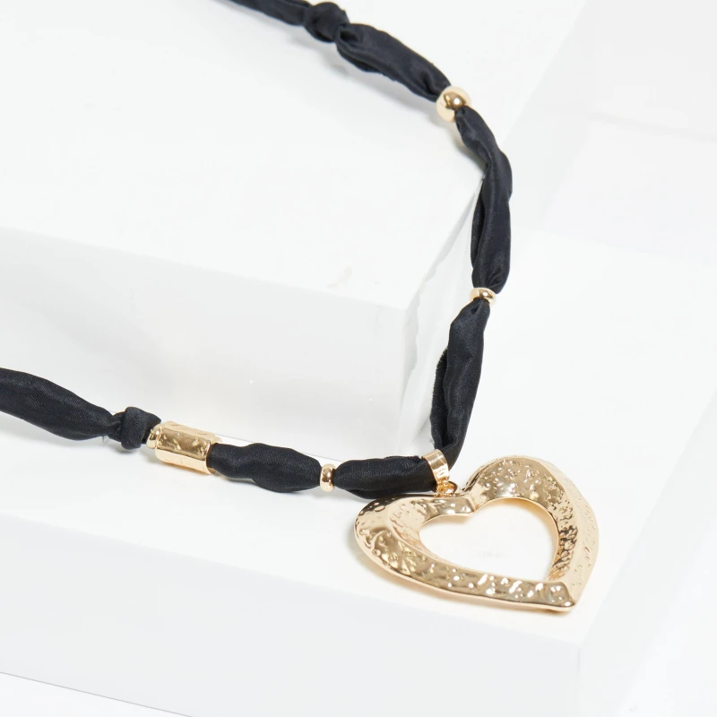 Image of Mood Gold Hammered Heart Long Pendant Necklace Gold