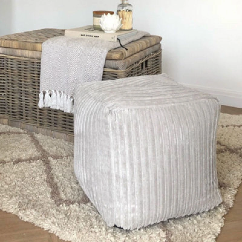 Image of rucomfy Beanbags Rucomfy Indoor Jumbo Cord Bean Bag Footstool - Platinum Cube Pouffe