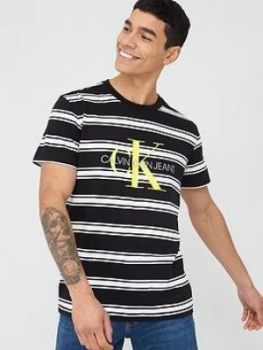 Image of Calvin Klein Jeans Monogram Stripe Regular Fit T-Shirt - Black/White