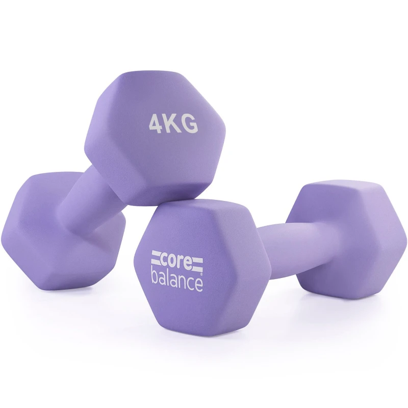 Image of Core Balance Neoprene Hex Dumbbells Set Of 2 Cast Iron Hexagonal Hand Weights Core Balance Purple