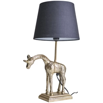 Image of Antique Brass Giraffe Table Lamp with Tapered Lampshade - Black