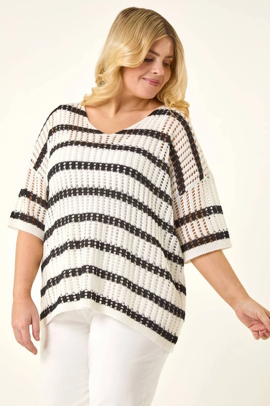 Image of Roman Womens Curve Crochet Knitted Top in White Size: 20 White Female 20