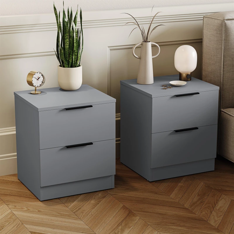 Image of Lassic Trega 2 Drawer Bedside Chest Set Of 2 Grey unisex 2 Drawer