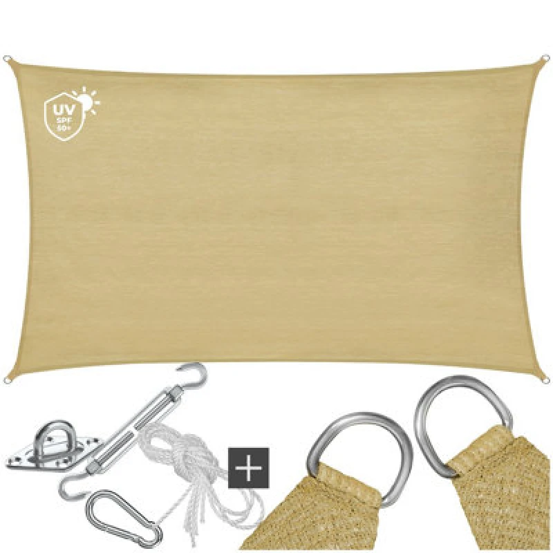 Image of Tectake Sun Sail Sonny, Uv Protected, Water-Resistant And Anti-Tear - 3 X 5 M - Sand