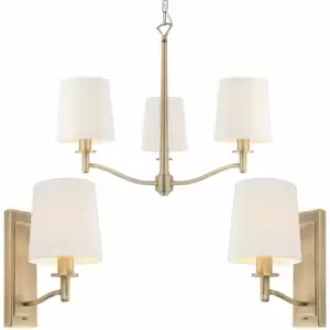Image of 3 Bulb Ceiling Pendant Lamp & 2x Matching Wall Light Matt Antique Brass & Shade
