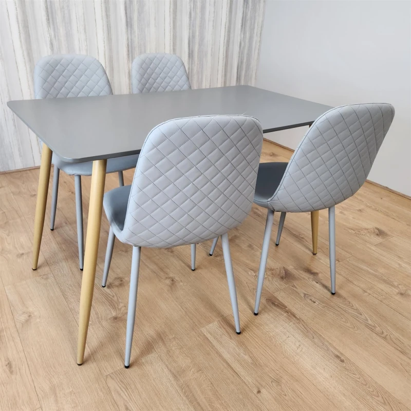 Image of KOSY KOALA KOSY KOALA Wooden Grey Table Dining Table with 4 Grey Gem Patterend Chairs Grey One Size Unisex 5061055340157