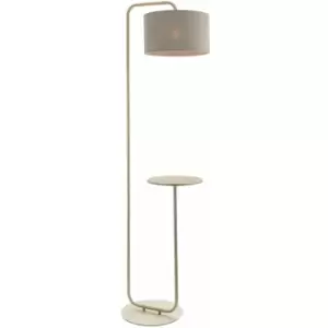 Image of Loops - Satin Champagne Floor Lamp & Side Table - 1750mm Height - 38cm Grey Fabric Shade