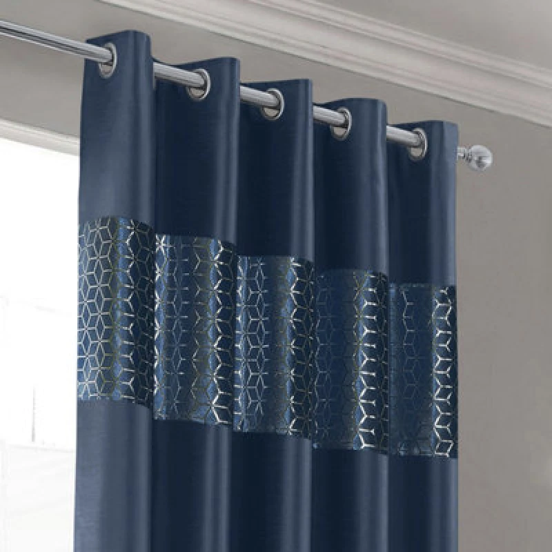 Image of Intimates Vera Faux Silk Crushed Velvet Ready Made Eyelet Curtains - Navy