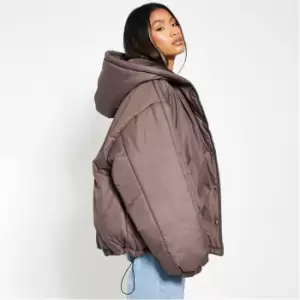Image of I Saw It First Hooded Padded Oversized Duvet Coat - Brown