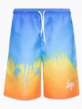 Image of Hype Boys Red Sunset Drip Script Swim Shorts, Multi, Size Age: 13 Years