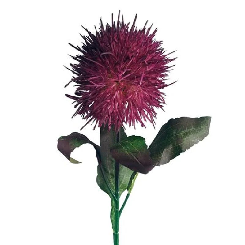 Image of Leaf 70cm Globe Thistle Purple Ball Artificial Flower Stem