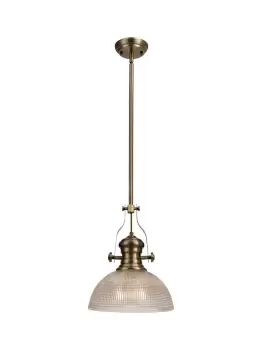 Image of Telescopic Dome Ceiling Pendant E27 With 30cm Prismatic Glass Shade, Antique Brass, Clear