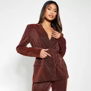 Image of I Saw It First Belted Glitter Blazer With Shoulder Pads - Metallics