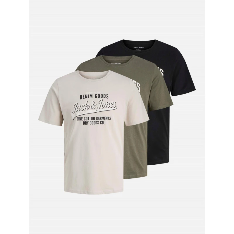 Image of Jack and Jones Ethan 3 Pack Short Sleeve T-Shirt Mens Dusty Olive male M