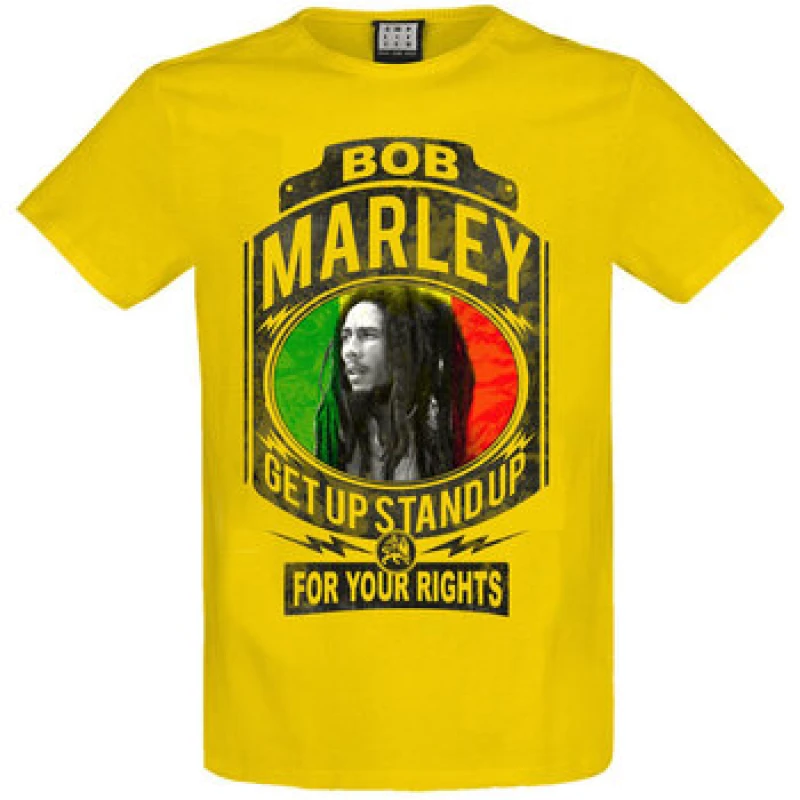 Image of Amplified Amplified Men Fight For Your Rights Bob Marley T-Shirt in Yellow Size: Small Yellow S Male 5059699800359