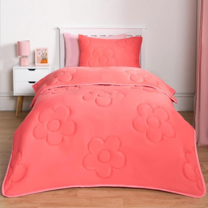 Image of OHS OHS Coverless Duvet 7.5 TOG Pillowcase Quilt Daisy Bedding Set, Coral Size: Double Coral Double Unisex 5027434198016