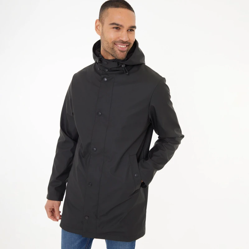 Image of Threadbare Microfleece Lined Longline Showerproof Hooded Rain - Black M