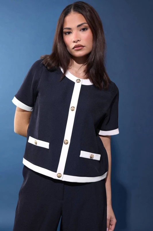 Image of PixieGirl Womens Petite Short Sleeve Cardigan in Dark Navy Size: 12 Dark Navy Female 12