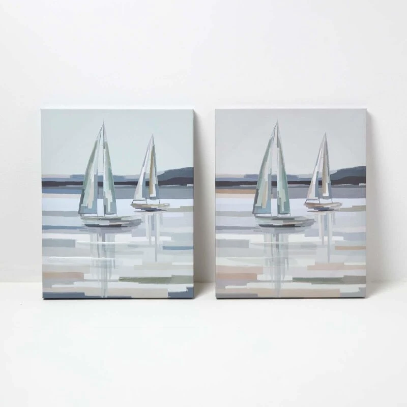 Image of Homescapes Decorative Wall Art Boats, Design Wall Decoration Set of 2 Multi