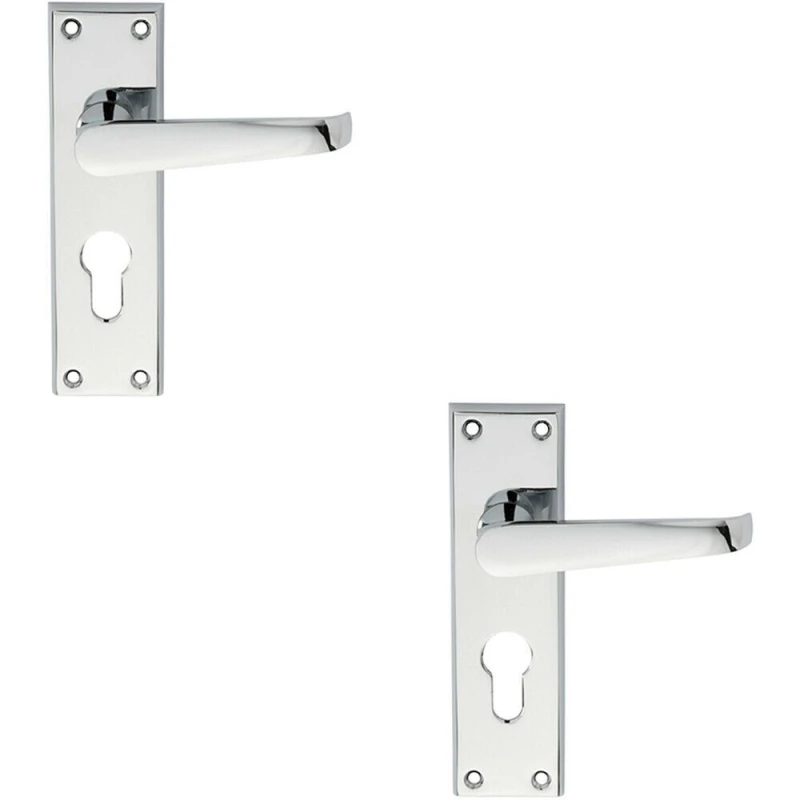 Image of Loops 2x PAIR Straight Victorian Lever on Euro Lock Backplate 150 x 43mm Chrome Multi