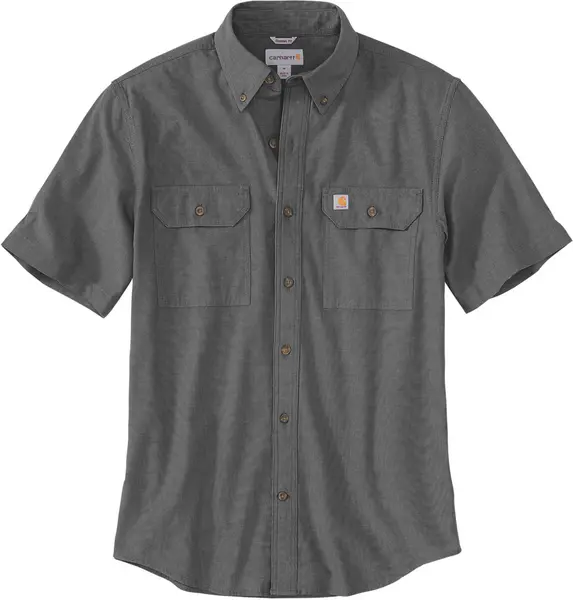 Image of Carhartt Loose Fit Midweight Chambray Short Sleeve Shirt, black-grey, Size S