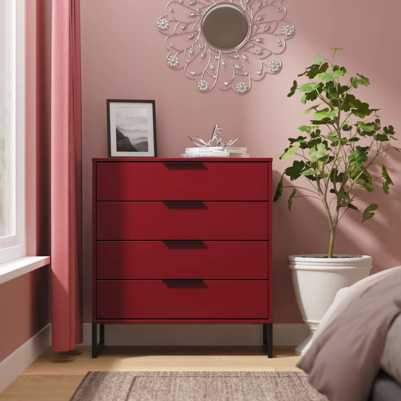 Image of Welcome Furniture Ltd Hong Kong 4 Drawer Chest in Red Matt - Ready Assembled, Red HKG011RMRM
