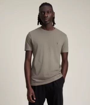 Image of AllSaints Mens Cotton Slim Fit Tonic Crew T-Shirt, Grey, Size: M
