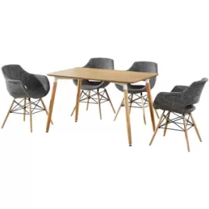 Image of Olivia Halo Dining Set - an Oak Dining Table & Set of 4 Dark Grey Fabric Chairs - Dark Grey