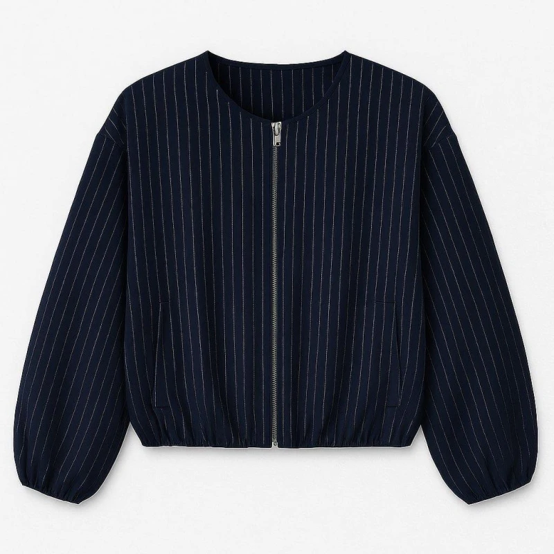 Image of I Saw It First Bubble Hem Jacket Navy female 8 (XS)