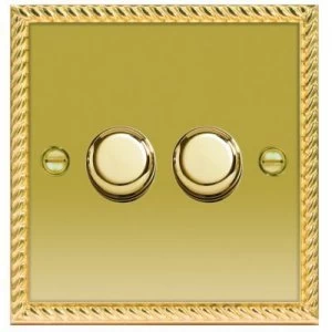 Image of Wickes Dimmer Switch 2 Gang 2 Way 400W Polished Georgian Brass Raised Plate