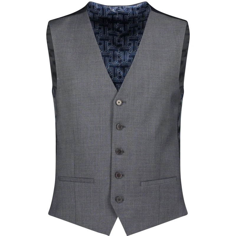 Image of Ted Baker Men Premium Charcoal Panama Slim Waistcoat in Grey Size: 48R Grey 48R Male 5059508278607