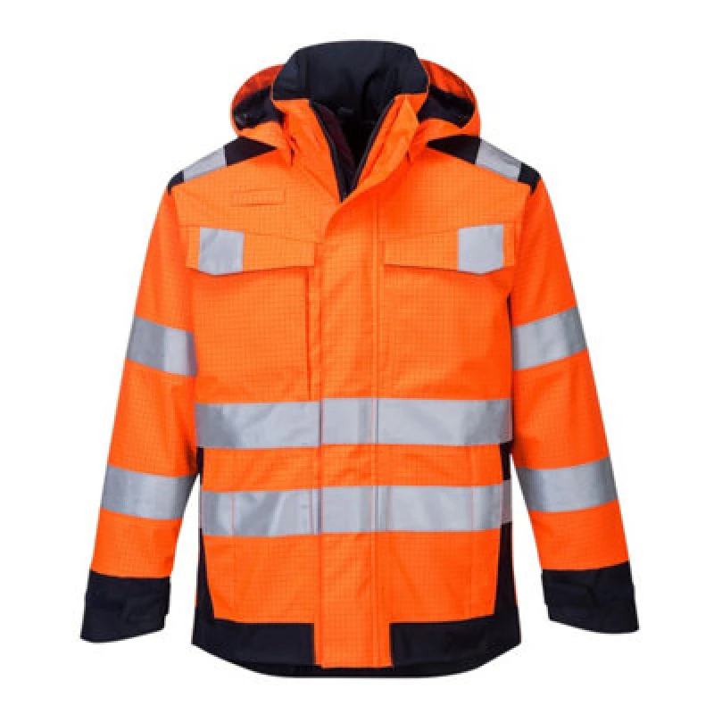 Image of Modaflame Rain Multi Norm Arc Heat and Flame Resistant Jacket MV70ONR4XL Colour: Orange / Navy