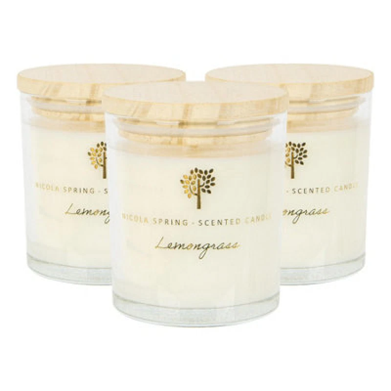 Image of Nicola Spring Soy Wax Scented Candles - 130G - Lemongrass - Pack Of 3 - Fruity Fresh Glass Jars - Long Burn Summer Fragrance