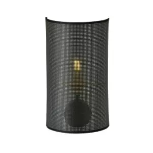Image of Aston Black Wall Lamp with Shade with Black, Gold Fabric Shades, 1x E14