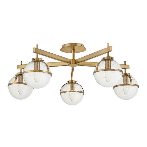 Image of Hinkley Hinkley Hollis Bathroom 5 Light Glass Semi-Flush Ceiling Light - Brass