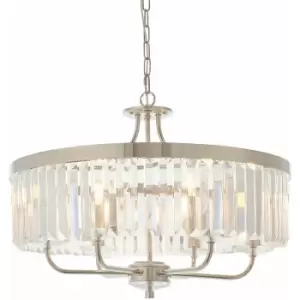 Image of Bright Nickel Ceiling Chandelier Light - Clear Cut Glass 6 Bulb Pendant Fitting