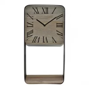 Image of Metal Framed Freestanding Clock With Shelf