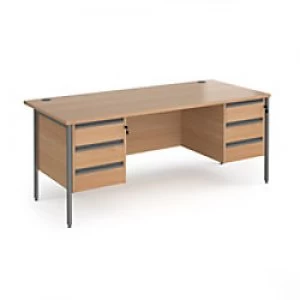 Image of Dams International Straight Desk with Beech Coloured MFC Top and Graphite H-Frame Legs and 2 x 3 Lockable Drawer Pedestals Contract 25 1800 x 800 x 72