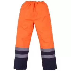 Image of Yoko Unisex Adult Hi-Vis Waterproof Over Trousers (S) (Orange/Navy) - Orange/Navy