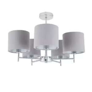 Image of Silver Metal and Grey Linen 5 Arm Pendant